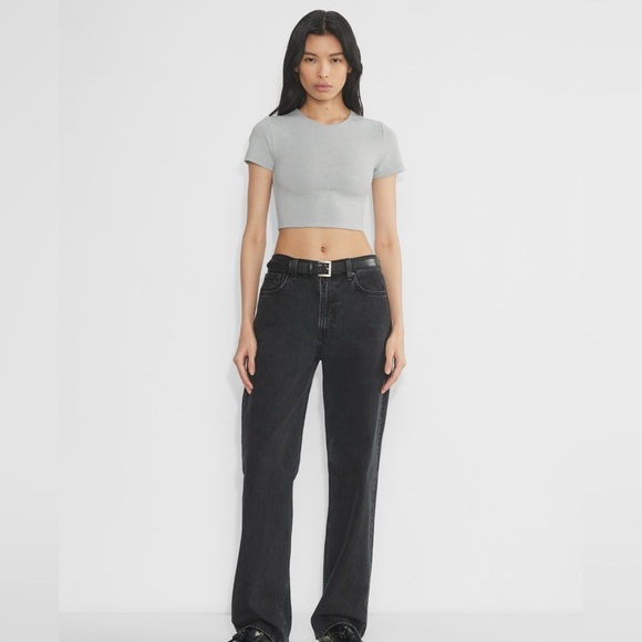 Aritzia Babaton Short Sleeve Contour Crew Crop EUC -‎ Heather Chrome Size XS $42 - Picture 1 of 7